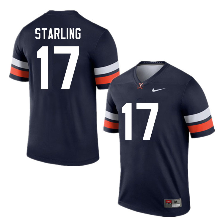 Men #17 Demick Starling Virginia Cavaliers College Football Jerseys Sale-Navy - Click Image to Close